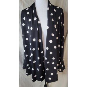 Susan Graver Womens Large Black & White Open Cardigan Polka Dot Flutter Sleeves